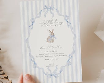 Invito per baby shower a forma di coniglietto, Baby shower con coniglietto in arrivo, Invito per baby shower a forma di coniglietto vintage, Un coniglietto in arrivo, BY01