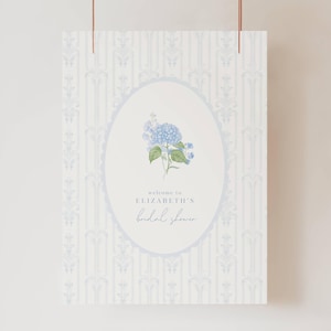 Bridal Shower Welcome Poster Blue Hydrangeas, Blue Hydrangea Bridal Shower Welcome Sign, Light Blue Hydrangea Flower Bridal Shower Sign SB01