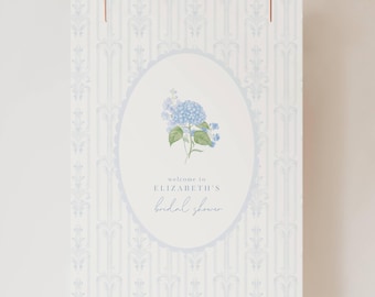 Bridal Shower Welcome Poster Blue Hydrangeas, Blue Hydrangea Bridal Shower Welcome Sign, Light Blue Hydrangea Flower Bridal Shower Sign SB01