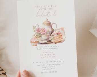 Time For Tea With The Bride To Be Invitation, Bridal Shower Tea Time, Pink Tea Party Bridal Shower, Tea Time Bridal Shower Invites, TP01