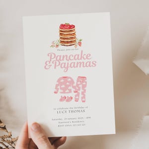 Pancakes and Pajamas Birthday Invitation, Pancakes And Pjs Invite, Girls Sleepover Birthday Invite, Girls Slumber Party Birthday Invite PP01