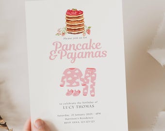 Pancakes and Pajamas Birthday Invitation, Pancakes And Pjs Invite, Girls Sleepover Birthday Invite, Girls Slumber Party Birthday Invite PP01