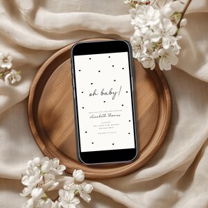 Minimalist Baby Shower Invite, Modern Baby Shower Invite, Classic Baby Shower, Hello Baby Gender Neutral Invite, Black White Baby Shower