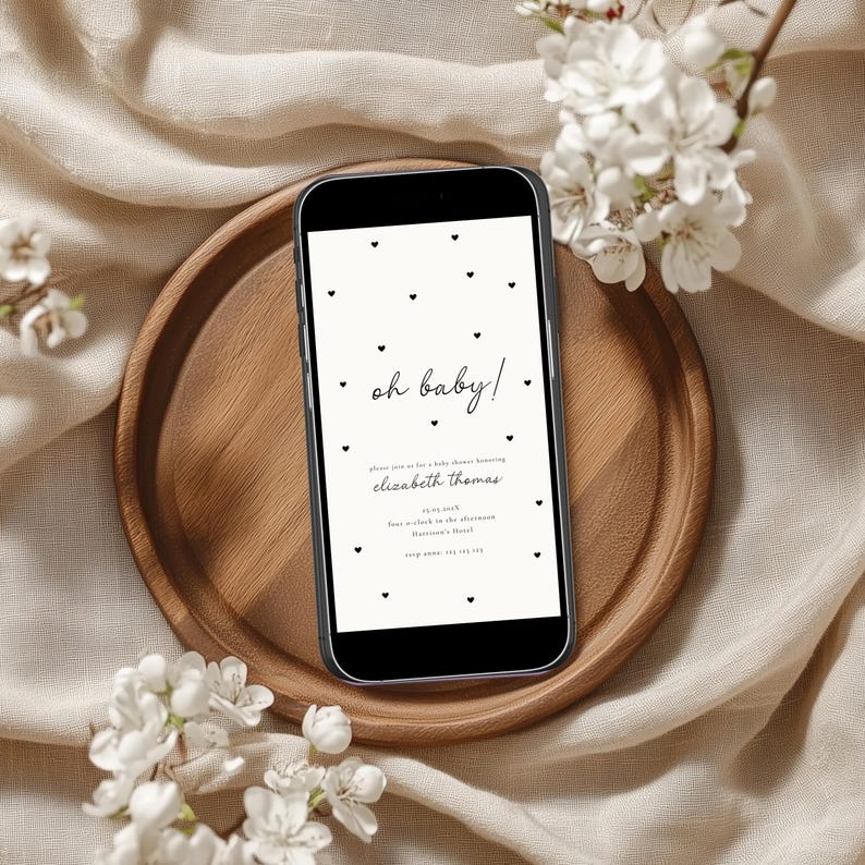 Minimalist Baby Shower Invite, Modern Baby Shower Invite, Classic Baby Shower, Hello Baby Gender Neutral Invite, Black White Baby Shower
