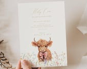 Highland Cow Baby Girl Invite Baby Shower, Boho Highland Cow Baby Shower Invite, Oh Holy Cow We Are Having a Baby, Wildflowers