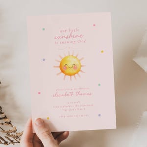 Sun 1st Birthday Invite Girl, Sunshine 1st Birthday Girl, First Trip Around the Sun Birthday Invite Girl, Pink Sunshine Birthday Invite, SUM