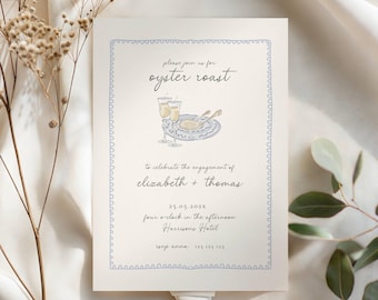 Oyster and Roast Engagement Party Invitation: Nautical (Editable Template), Beach, Seafood, East Coast, Whimiscal