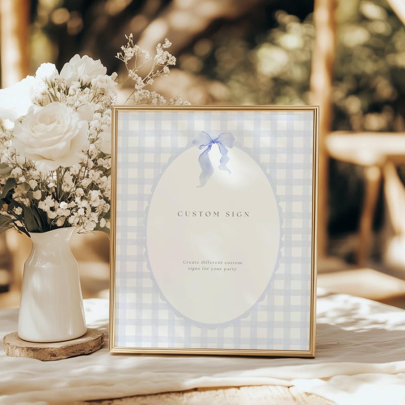 Blue Gingham Baby Shower Table Signs, Classic Gingham Boy Baby Shower Table Sign, Light Blue Plaid Baby Shower Table Sign, Cards and Gift Baby Shower Blue Gingham Sign Template