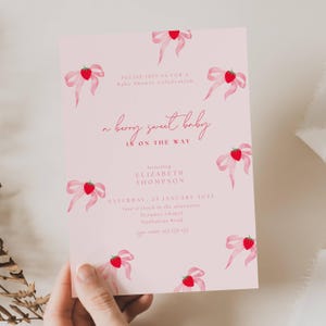 Strawberry Baby Shower Invitation, Someone Berry Sweet Is On The Way Baby Shower, Coquette Pink Strawberry Baby Shower Invitation, FR01