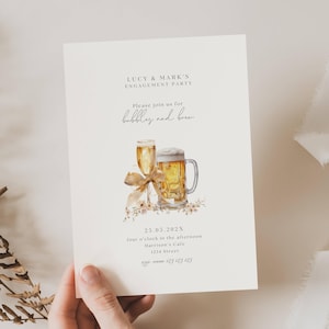 Convite para chá de panela Bubbles and Brews, convites para chá de panela de casal, convite para chá de panela de casamento, festa de noivado, chá de panela com champanhe e cerveja BB02