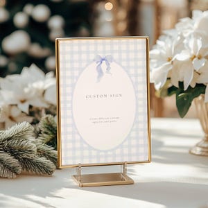 Blue Gingham Baby Shower Table Signs, Classic Gingham Boy Baby Shower Table Sign, Light Blue Plaid Baby Shower Table Sign, Cards and Gift Baby Shower Blue Gingham Sign Template