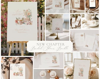 Book Bridal Shower Invitation: New Chapter, Next Chapter, Florals (Editable Template) Bundle