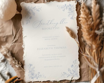 Something Blue Before I Do Invitation: Vintage Blue Toile Bridal Shower (Editable Template), Dusty Blue Floral