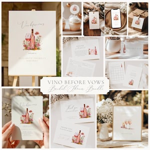 Vino Before Vows Bridal Shower Invitation: Wine Theme (Editable Template), Floral, Bundle