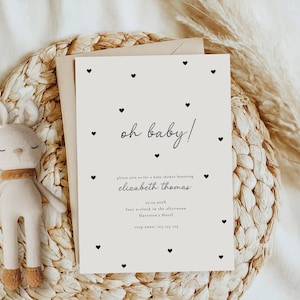Minimalist Baby Shower Invite, Modern Baby Shower Invite, Classic Baby Shower, Hello Baby Gender Neutral Invite, Black White Baby Shower image 2