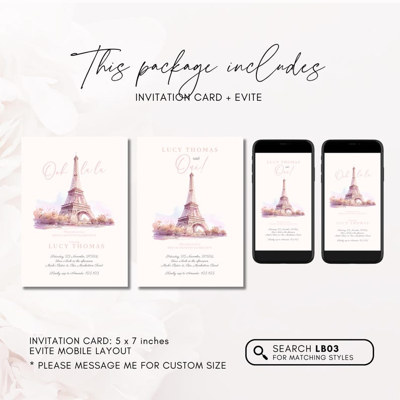 Bridal Shower Invite Paris Themed, Eiffel Tower Bridal Shower, French