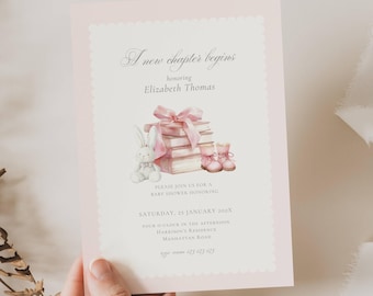 A New Chapter Baby Shower Invite Girl, Storybook Baby Shower Girl, Book Theme Baby Shower Pink, Baby Shower New Chapter Girl Invite, FB02