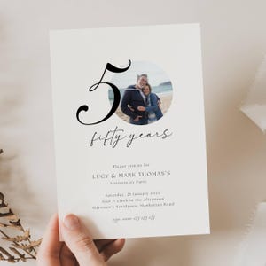 50th Anniversary Invitation With Photo, 50th Golden Anniversary Invitation, Minimalist Wedding Anniversary Invitation with Picture, AN01
