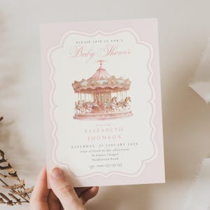 Invito baby shower Carousel, invito baby shower Pink Carnival, invito baby shower Coquette Pink Horse, invito baby shower Pink Merry Go Round CP01