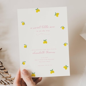 Invito Baby Shower Limone Rosa, Invito "Un Dolce Piccolo è in Arrivo", Set di inviti Baby Shower Limone Rosa, Baby Limone Rosa, CP01