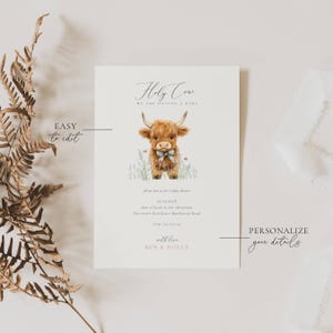 Highland Cow Baby Boy Invite Baby Shower, Boho Highland Cow Baby Shower Invite, Oh Holy Cow We Are Having a Baby Boy, Cow Baby Shower