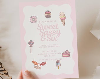 Sweet Sassy and Six Birthday Invitation, Sweet 6 And Sassy Invitation, 6Th Birthday Invitation, Six is Sweet Birthday Invite, Candy Six SW01