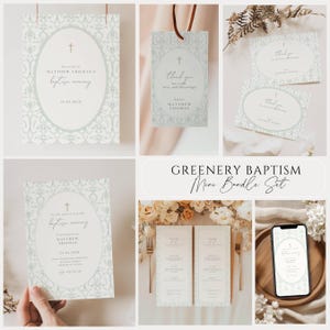 Greenery Baptism Invitation, Baptism Invitation Greenery, Baptism Invitation Sage Green, Green Invitation Baptism Template, Girl Boy, BP01