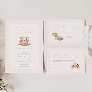 Invito per baby shower Cutie Pie, invito per baby shower a tema torta, invito per baby shower Cutie Pie a quadretti rosa, un piccolo Cutie Pie è in arrivo, CP01