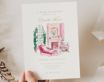 A New Chapter Begins Bridal Shower Invitation: Storybook (Editable Template), Pink Next Chapter Bridal, Vintage