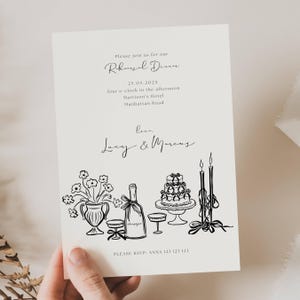 Hand Drawn Wedding Rehearsal Dinner Invite, Handrawn Night Before Wedding Rehearsal Dinner Invite, Handrawn Wedding Rehearsal Invite, WD01