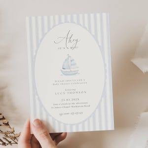 Ahoy Its A Boy Baby Shower Inviti, Invito per Baby Shower Nautico, Invito per Baby Shower Sailbot, Classico Azzurro Chiaro Ahoy Its A Boy Baby AH11