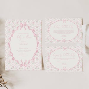 Pink Baby in Bloom Invitation, Baby in Bloom Baby Shower Girl, Pink Bow Florals Baby Shower Invitation, Floral Pink Baby Shower Invite, FB02