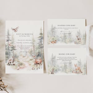 Wald-Babyparty-Einladung, Wald Waldtiere Baby-Dusche einladen, Waldtiere, Waldtiere, Wald- Bergwald