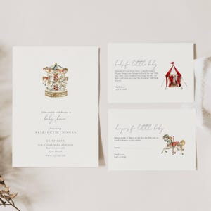 Invito baby shower carosello per bambino, invito baby shower carnevale per bambino, invito baby shower circo cavalli, invito baby shower giostra blu e rossa CP01