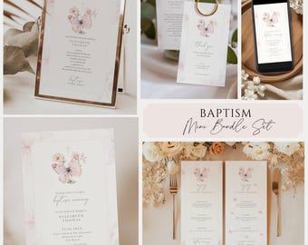 Butterfly Baptism Invitation, Butterfly Christening Invitation, Pink Butterfly Baptism Invitation, Pink Butterfly Girl Christening Set, BP01