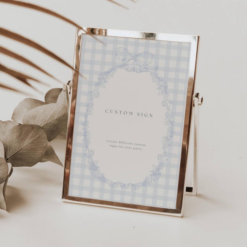 Blue Gingham Baby Shower Table Signs, Classic Gingham Boy Baby Shower Table Sign, Light Blue Plaid Baby Shower Table Sign, Cards and Gift Baby Shower Blue Gingham Sign Template