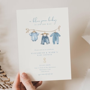 Blue Jean Baby Shower Invitation, Denim Baby Shower Invite Boy, A Blue Jean Baby is On The Way Invite, Boy Blue Jean Baby Shower Invite, BH