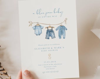 Blue Jean Baby Shower Invitation, Denim Baby Shower Invite Boy, A Blue Jean Baby is On The Way Invite, Boy Blue Jean Baby Shower Invite, BH