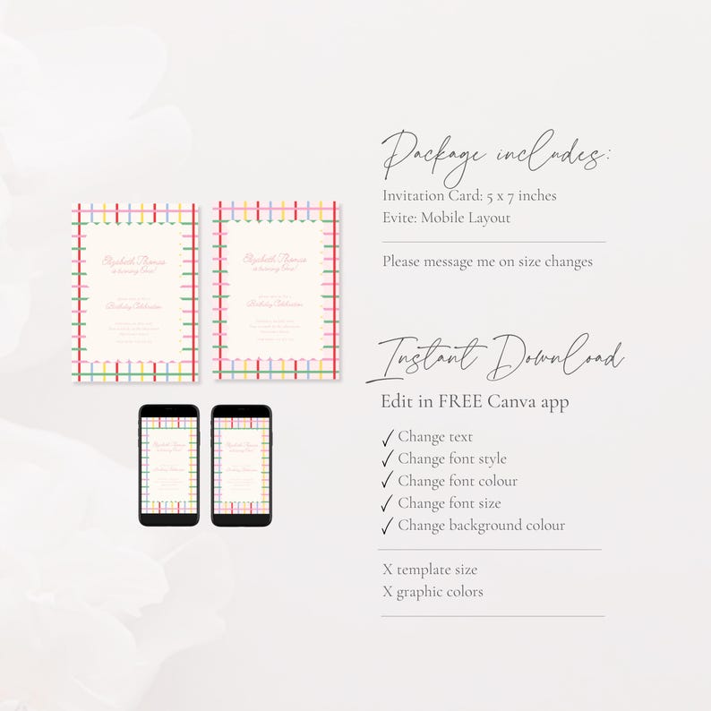 First Birthday Invite Primary Colors: Colorful Birthday Girl, Stripes (Editable Template), Canva Editable Template