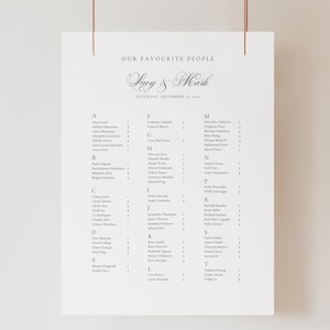 Alphabetical Seating Chart Template, Wedding Seating Chart, Minimalist Seating Chart Wedding, Editable Alphabetized Seating Chart Sign, ST01