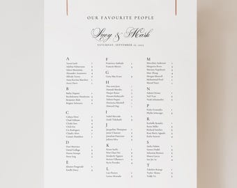 Alphabetical Seating Chart Template, Wedding Seating Chart, Minimalist Seating Chart Wedding, Editable Alphabetized Seating Chart Sign, ST01