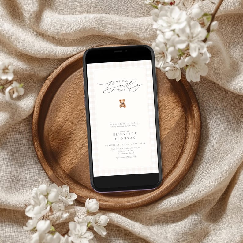 Can Bearly Wait Baby Shower Simple Invitation, Teddy Bear Baby Shower Invitation, We Can Bearly Wait Baby Shower Gender Neutral Invitation Template, Digital Download