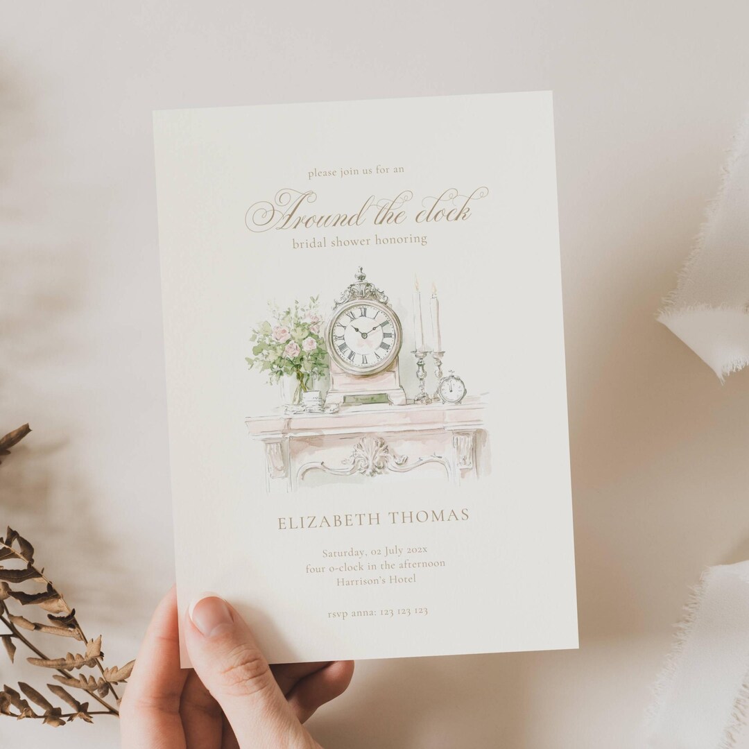 Around the Clock Bridal Shower Invitation: Vintage Clock (editable ...