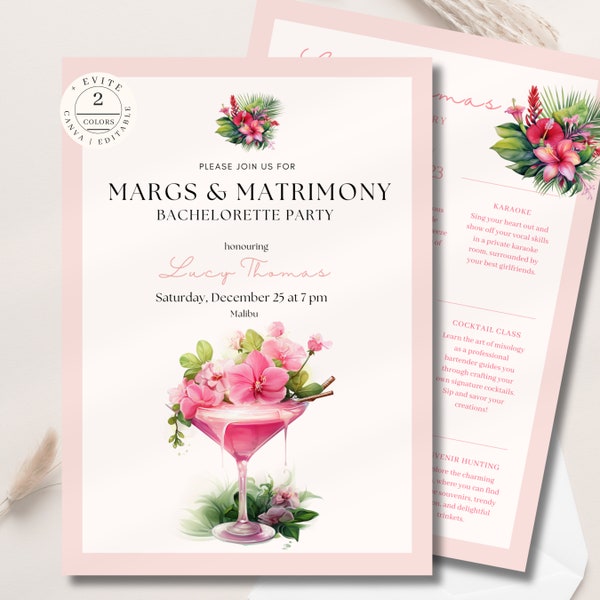 Margaritas and Matrimony Invitations, Margs and Matrimony Template, Margs and Matrimony Invite, Bachelorette Itinerary, Bridal Shower, MM01