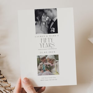 50th Anniversary Invitation With Photo, 50th Golden Anniversary Invitation, Minimalist Wedding Anniversary Invitation with Picture, AN01