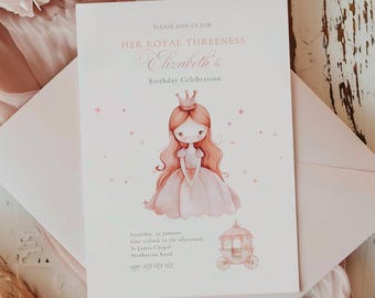 Her Royal Threeness Princess 3rd Birthday Invitation: Princess Fairytale, Pink (Editable Template)