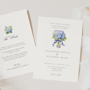 Hydrangea Wedding Invitation Suite, Blue Hydrangea Wedding Invitation, Modern Wedding Invitation Template, Minimal Wedding Invitation, WD01