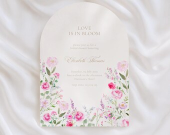 Hot Pink Wildflowers Bridal Shower Invitation: Love in Bloom, Bright, Vibrant, Florals (Editable Template)