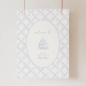 Ahoy Its A Boy Baby Shower Welcome Sign, Nautical Baby Shower Invitation Sign, Sailbot Baby Shower Sign, Blue Ahoy Its A Boy Baby Sign, AH11