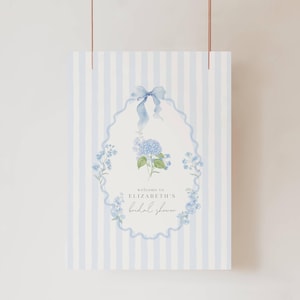 Bridal Shower Welcome Poster Blue Hydrangeas, Blue Hydrangea Bridal Shower Welcome Sign, Light Blue Hydrangea Flower Bridal Shower Sign SB01
